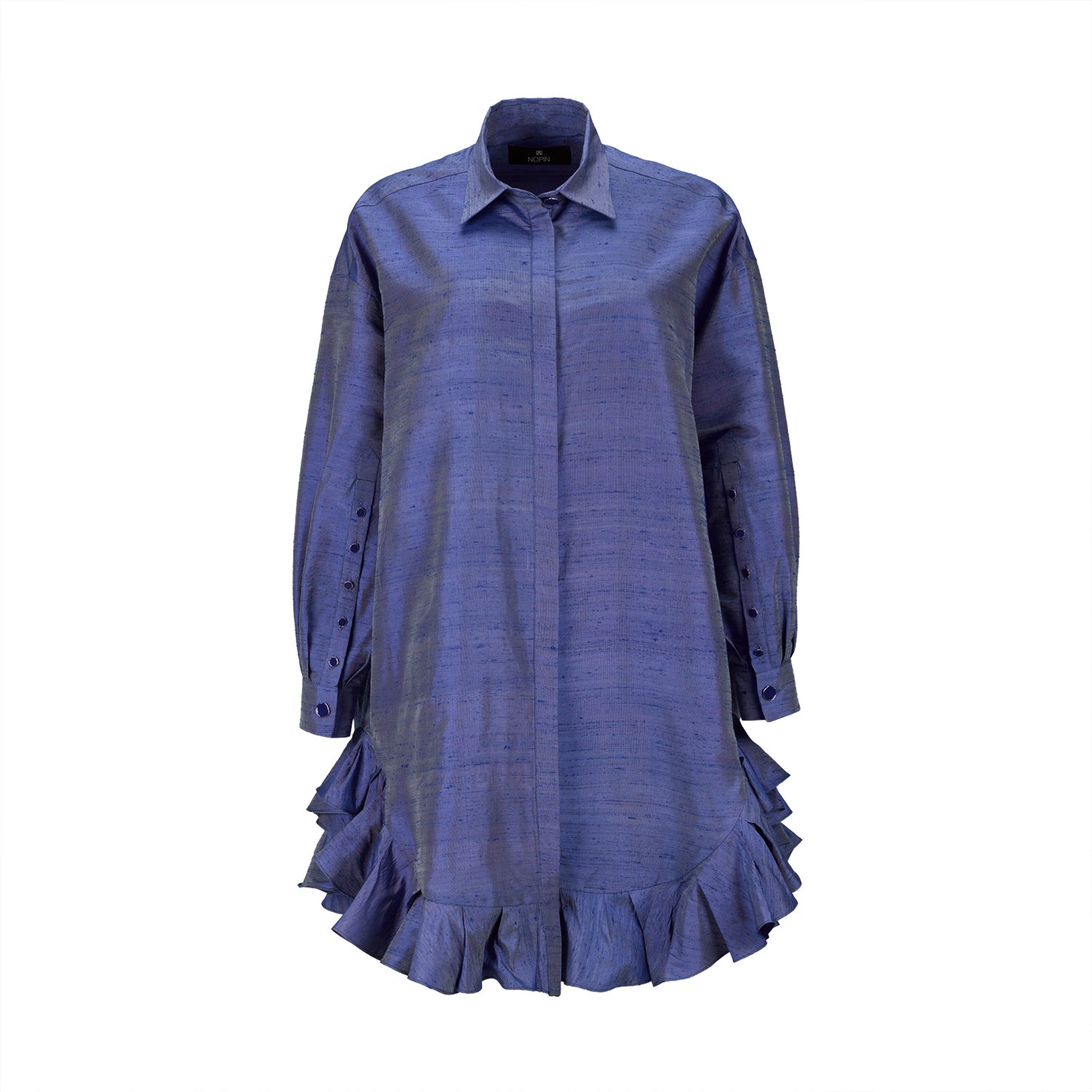 Silk Shirt Dress with Asymmetrical Ruffles