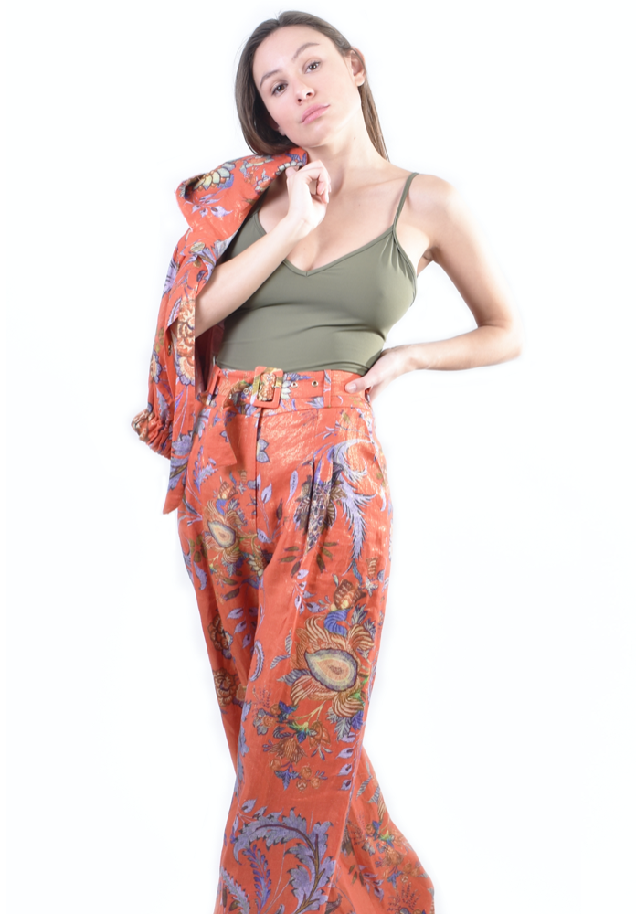 Floral Linen Large Pants