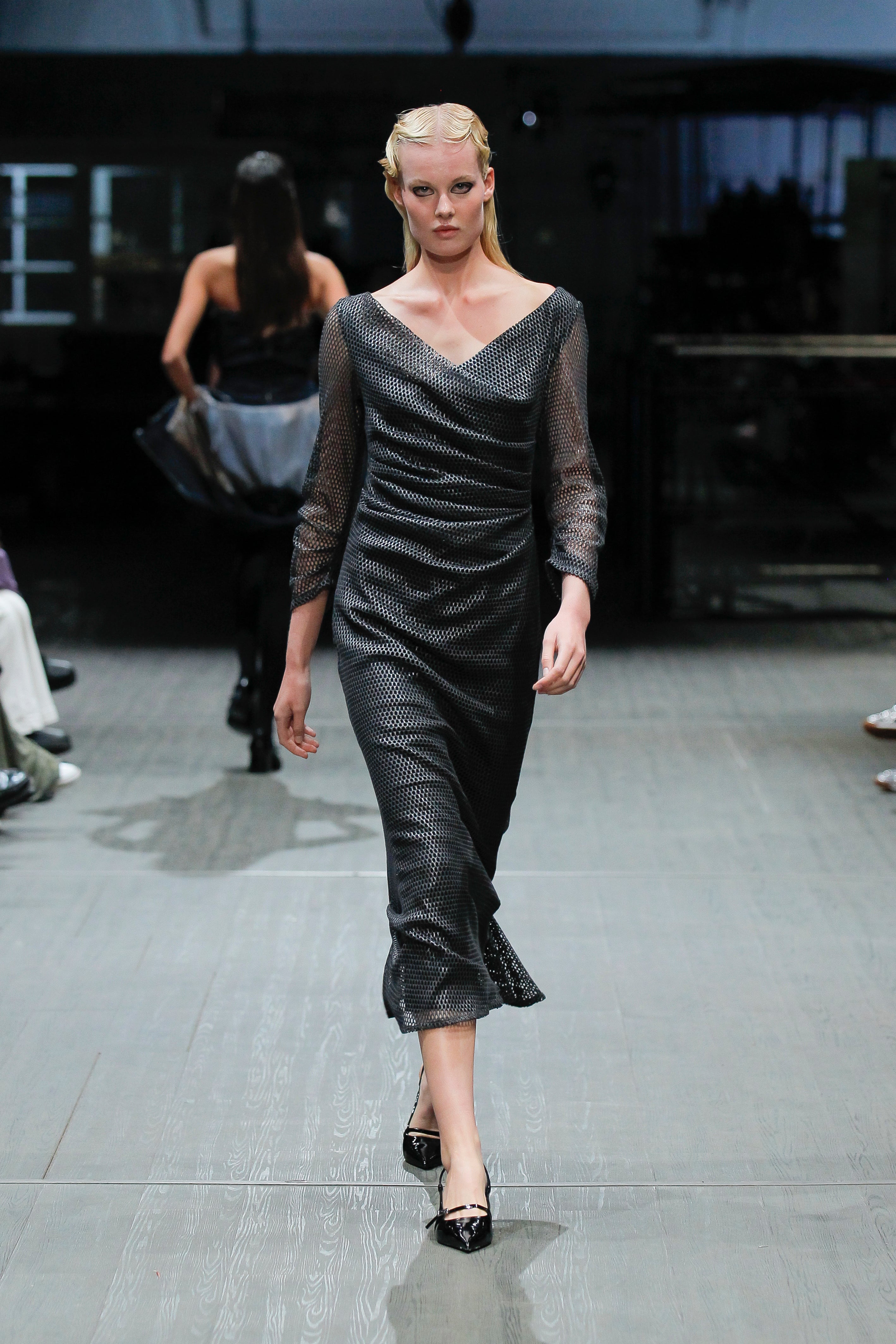 Mesh Draped Dress with Transparent Foil