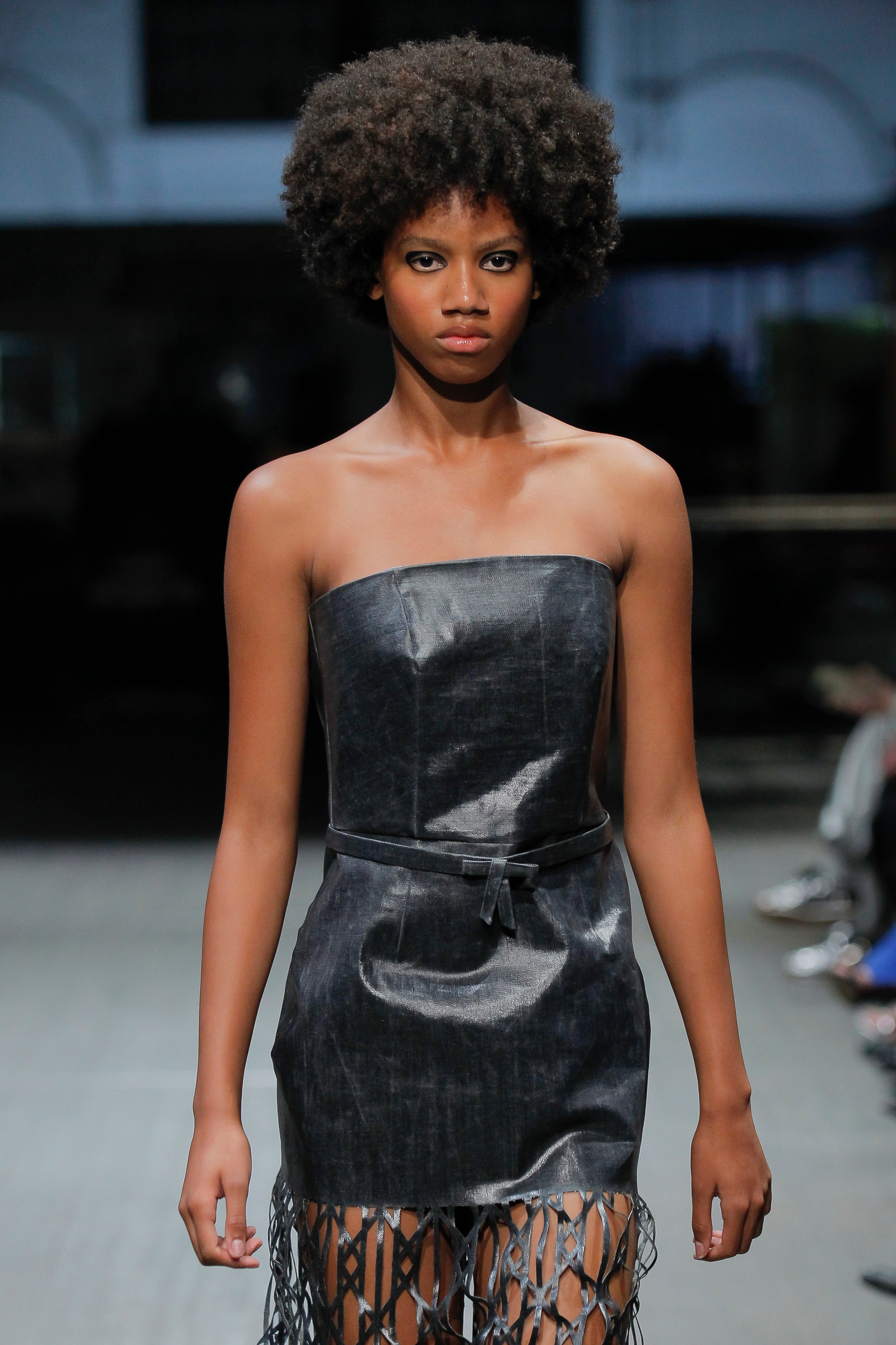 Denim Bandeau Dress with Transparent Foil and Laser