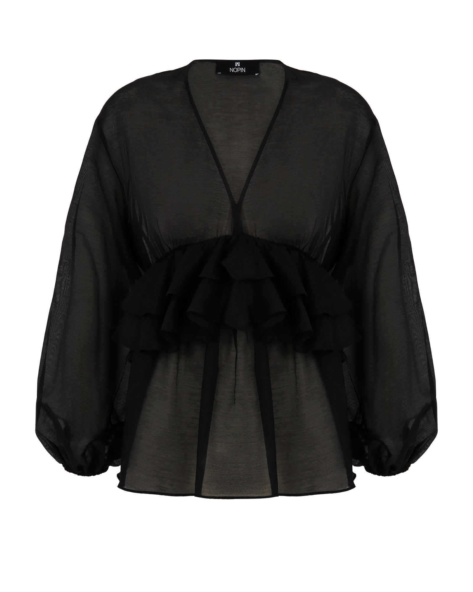 V-Neck Blouse with Evasé Ruffles