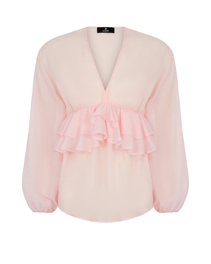 V-Neck Blouse with Evasé Ruffles