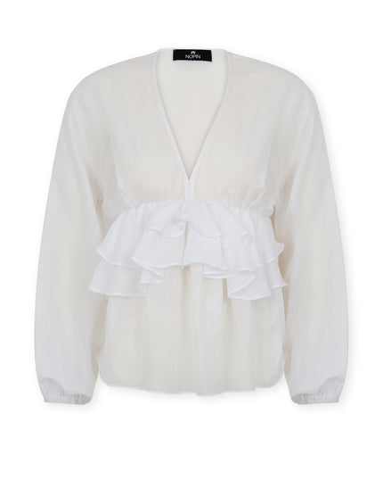 V-Neck Blouse with Evasé Ruffles